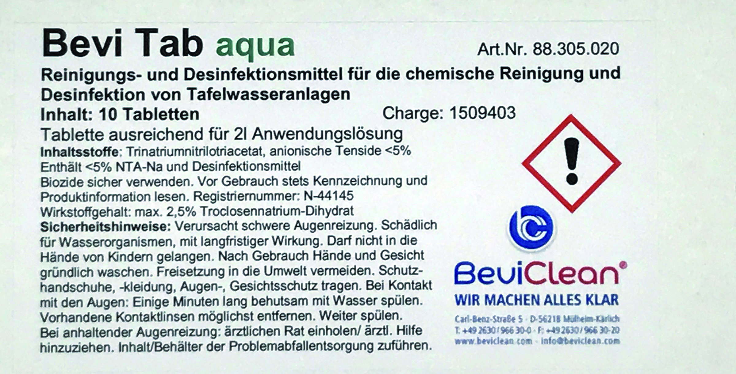 Bevi Tab Aqua-B1236-Bevi Tab Aqua-getraenkezapfanlagen.net