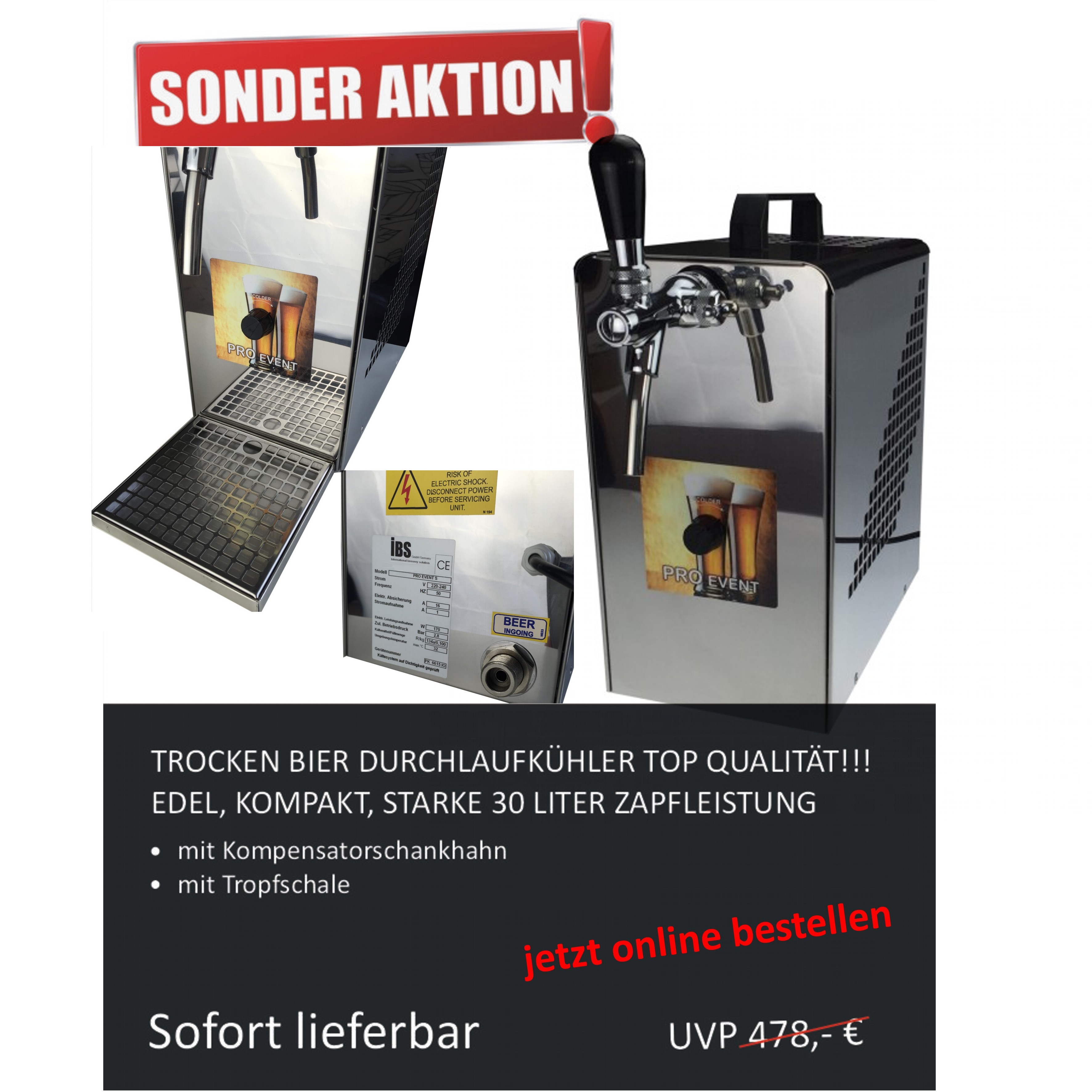 Bierkühler 30 Liter/h Lieferung inkl. Tropfschale-A01-LindrBierkühler 30 Liter/h Lieferung inkl. Tropfschale-getraenkezapfanlagen.net