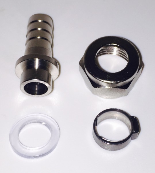 Beer hose nozzle stainless steel + union nut 5/8" hexagonal